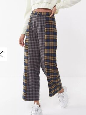 Urban Outfitters Mixed Plaid Pants in Gray, Yellow & Blue